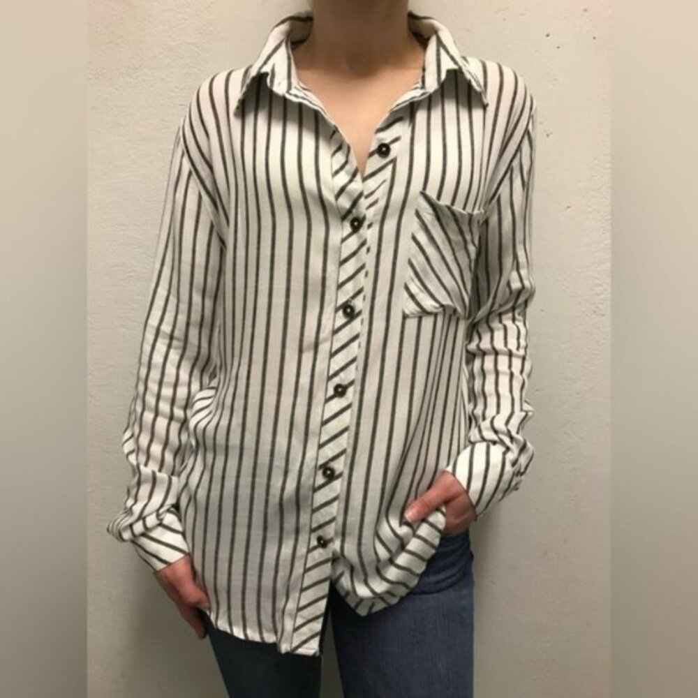 Anthropologie Ash & Ember Button Down Shirt Striped XS Festival Boho Western - Picture 7 of 16